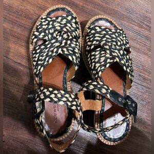 Robert Clergerie Women’s Woven Raffia Platform Sandals Brown Black Size EU 39.5